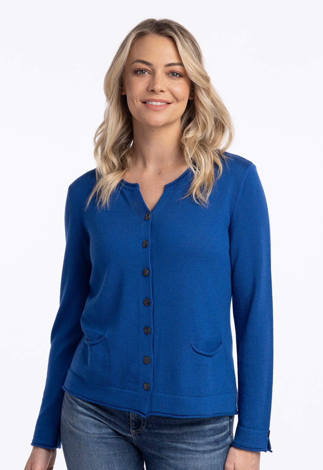 Bright Blue Merino Open Neck Cardigan The Wool Company