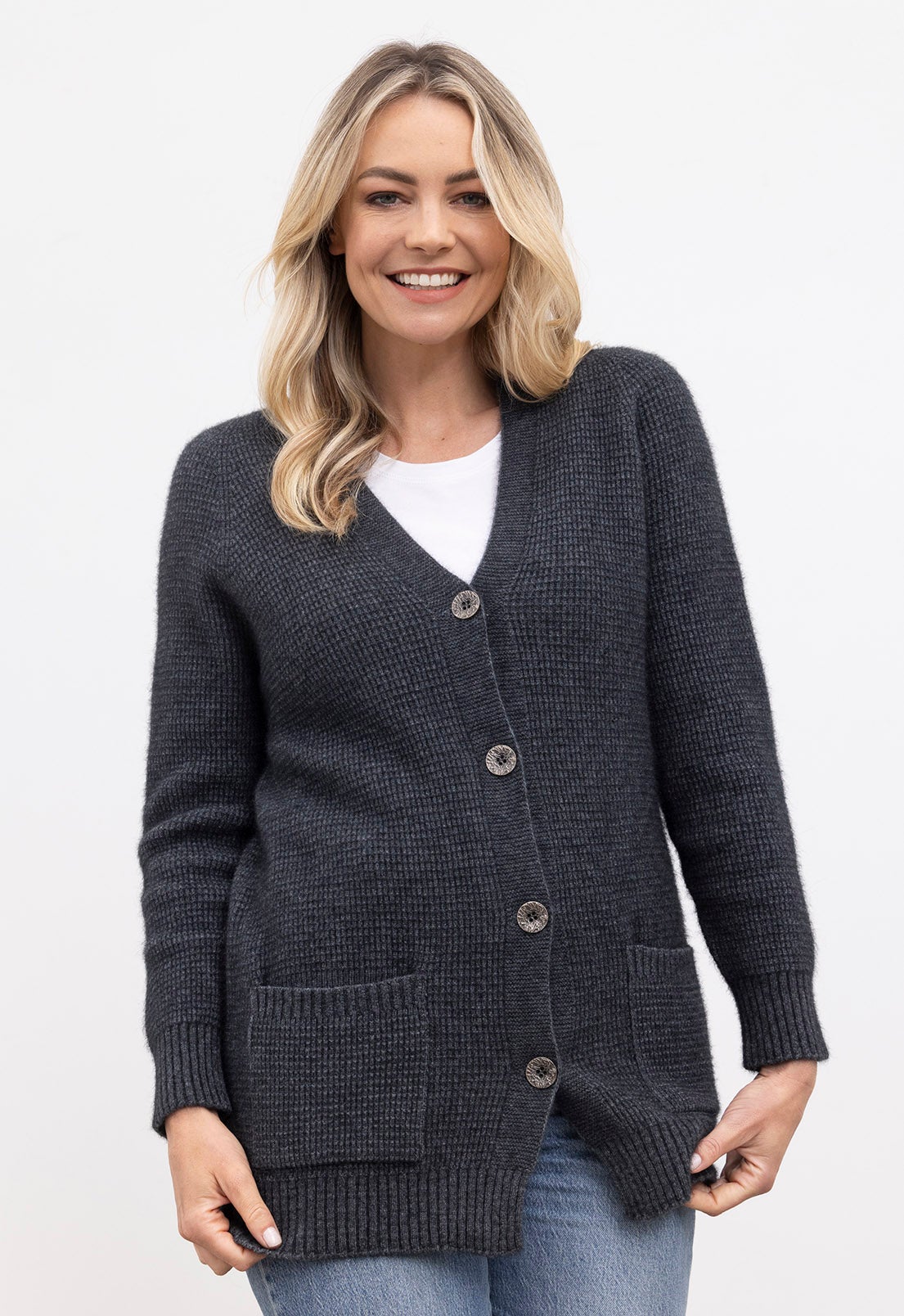 Charcoal Merino Possum Boyfriend Cardigan The Wool Company