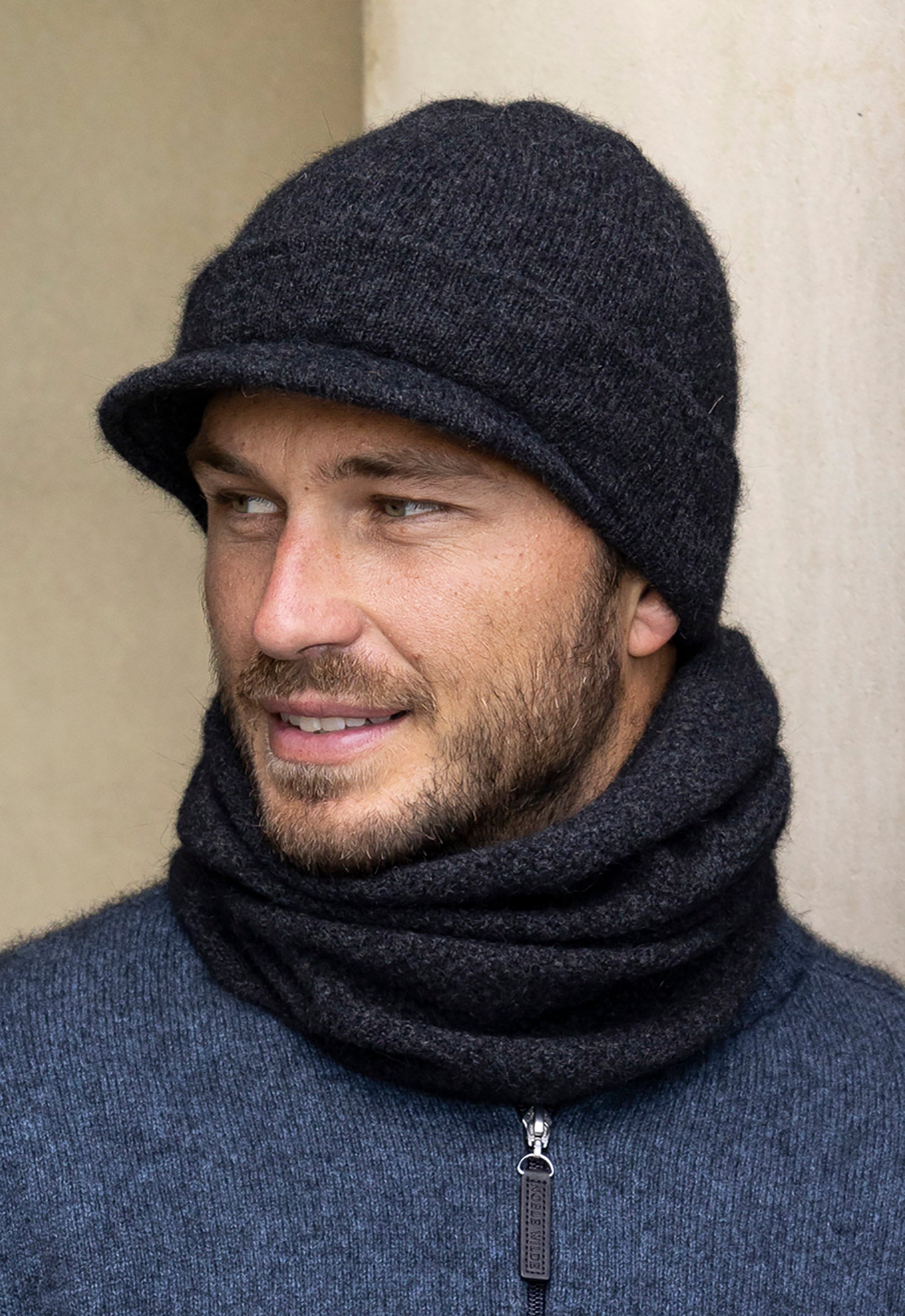 Mens wool hat store with peak