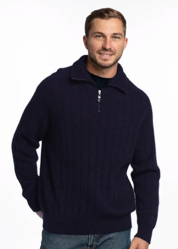 Lightweight Quarter Zip for Men in Midnight Blue