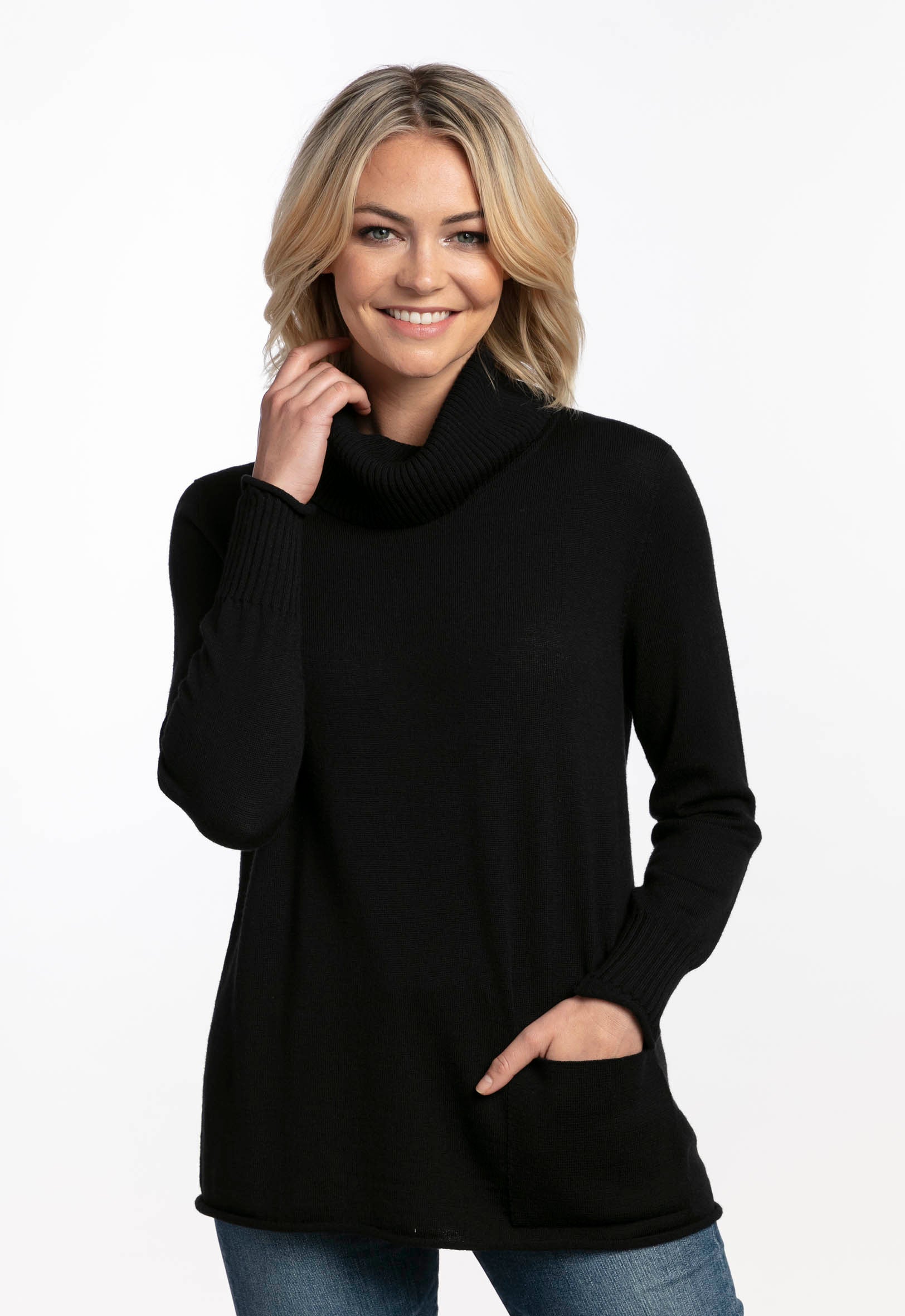 black loose polo neck jumper