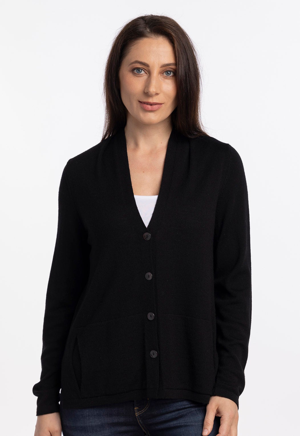 Ladies black v neck cardigan best sale